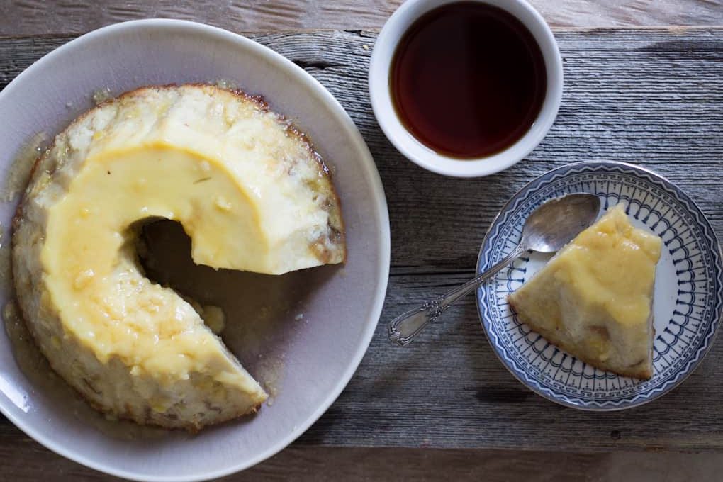 A tall, silky-soft gluten-free Argentinian bread pudding that comes drizzled in sweet caramel sauce and takes about 15 mins to prep. What could be better?