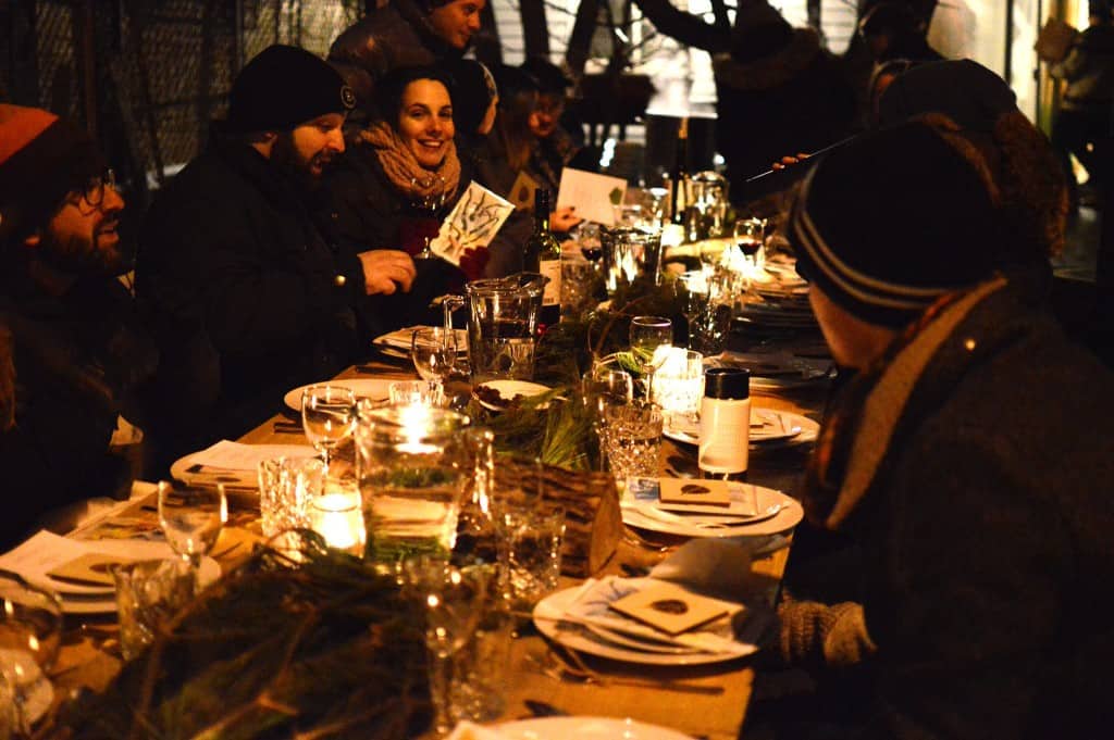 At 7pm on Feb 7, nearly 40 people braved the frozen temperatures of wintertime in Montreal to celebrate Tu B'Shevat Under the Trees, my first pop-up dinner.