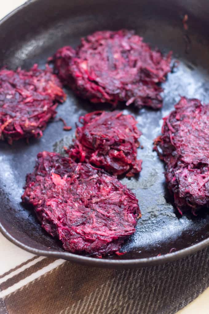 Beet latkes with dill creme fraiche, by Chef Leighton Fontaine from the Winnipeg Cooks cookbook giveaway