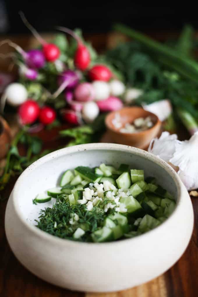 Cold Bulgarian soup with kefir and cucumbers