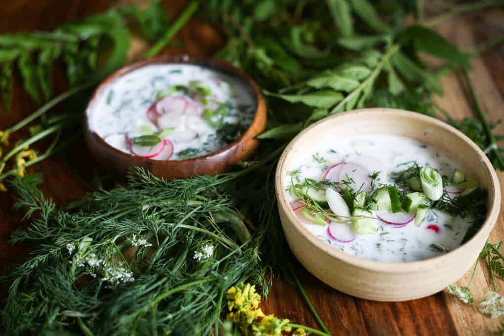 Cold Bulgarian soup with kefir and cucumbers