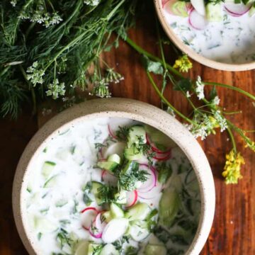 Cold Bulgarian soup with kefir and cucumbers