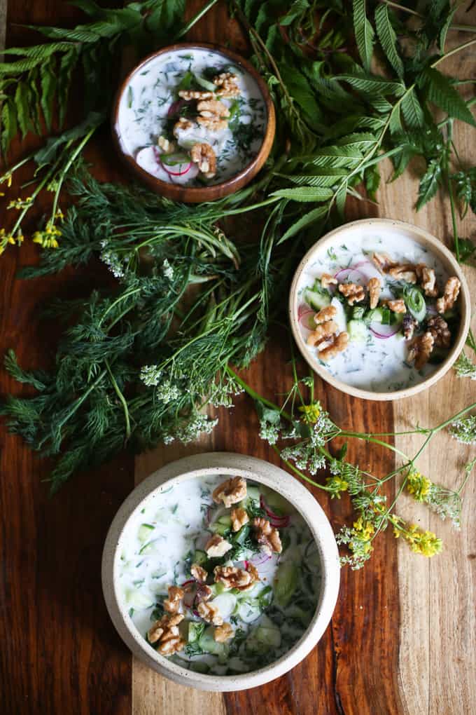 Cold Bulgarian soup with kefir and cucumbers