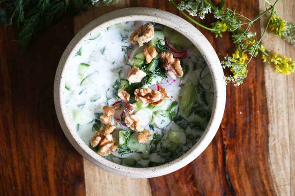 Cold Bulgarian soup with kefir and cucumbers