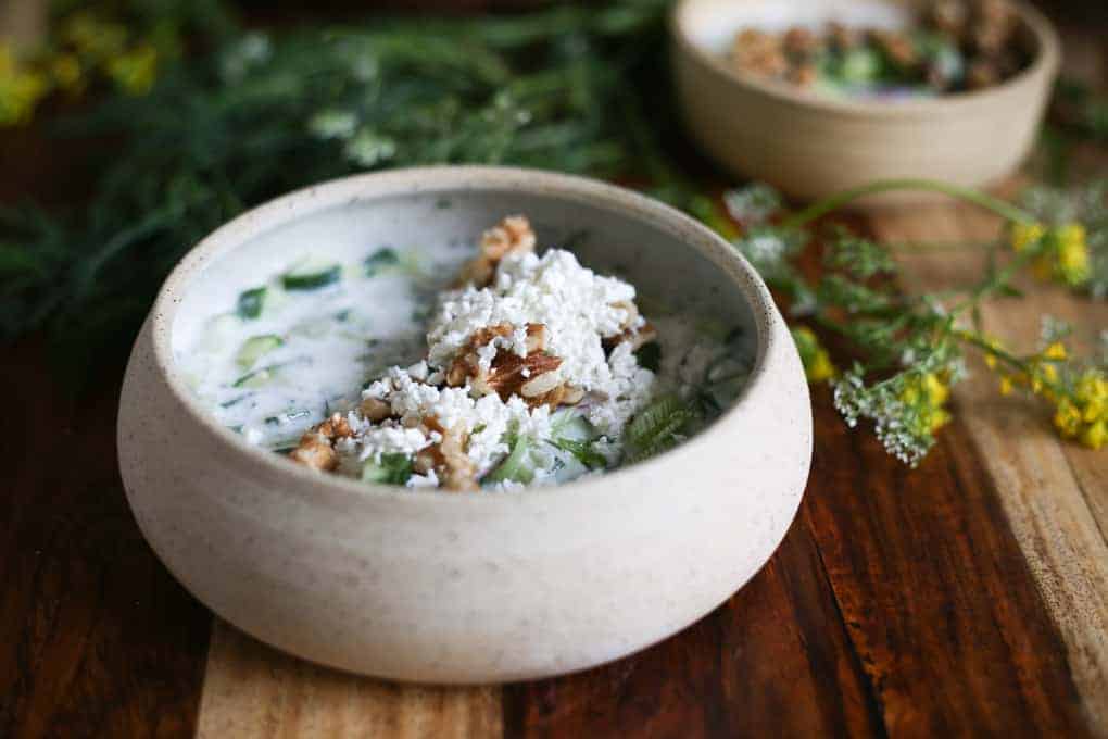 Cold Bulgarian soup with kefir and cucumbers