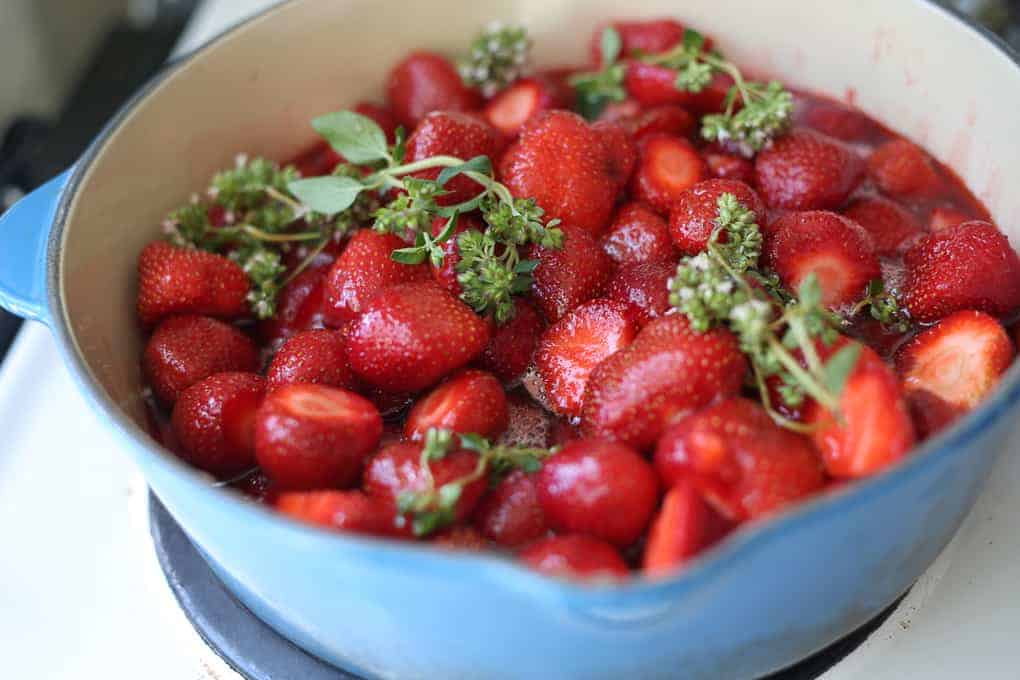 Celebrate summer with honey strawberry jam with herbs + balsamic