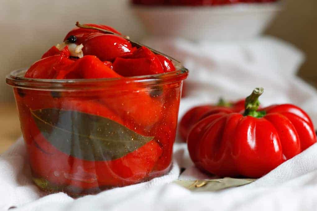 Russian marinated red pepper preserves 