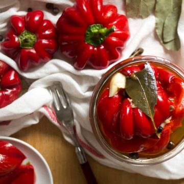 Russian marinated red pepper preserves