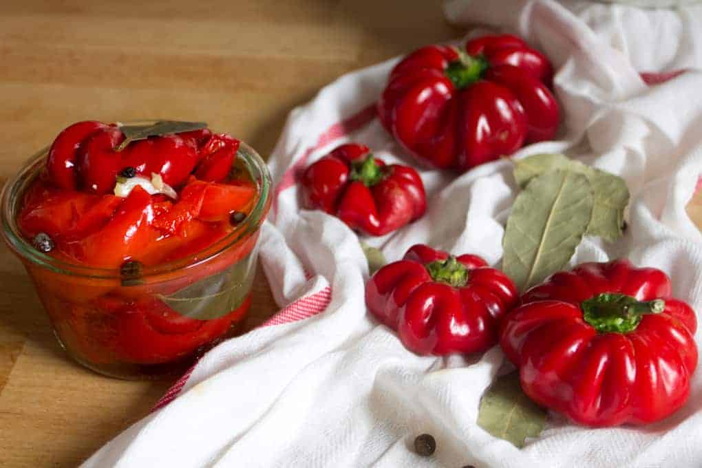 Russian marinated red pepper preserves 