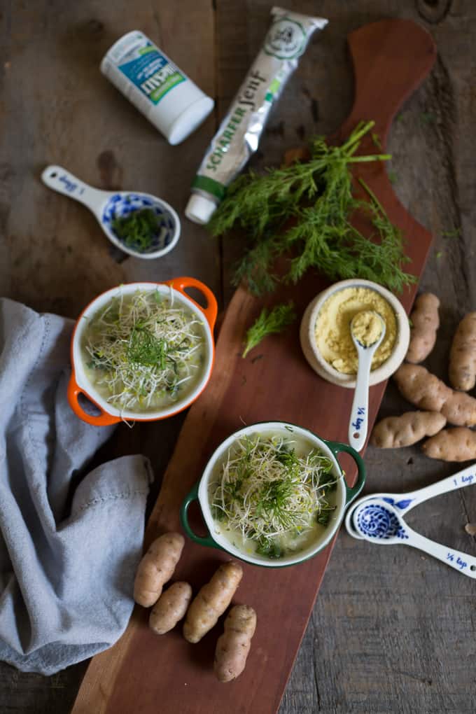 Salt-free potato leek soup with mustard