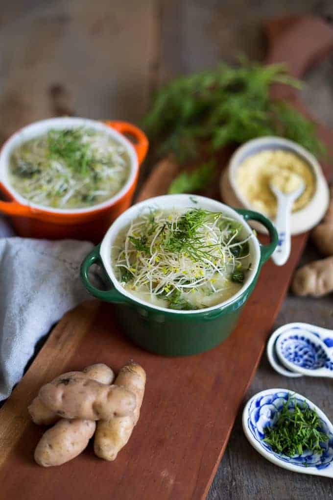 Salt-free potato leek soup with mustard