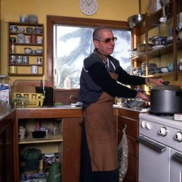 Leonard Cohen preparing food at Mt. Baldy Zen Center