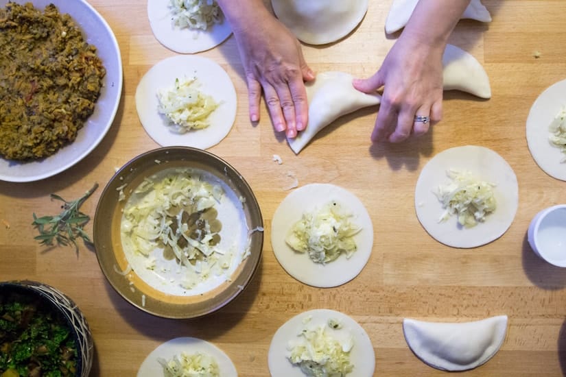 folding vegetarian empanadas