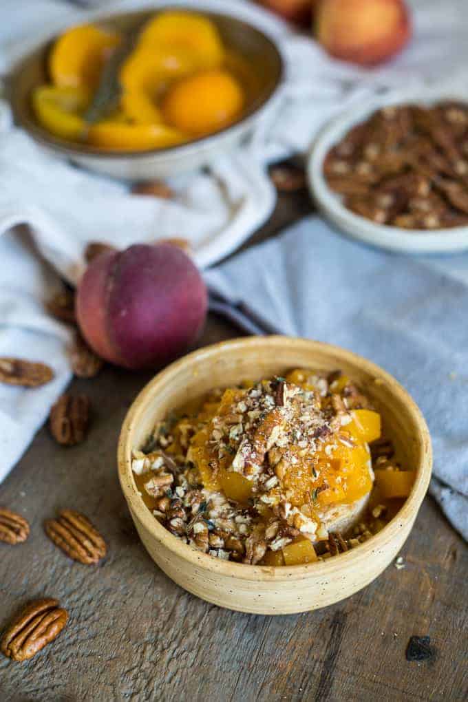 Baked brie with peaches, nuts and honey - At the Immigrant’s Table