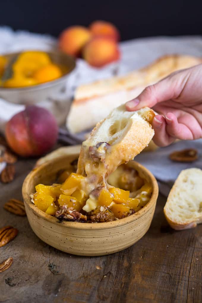 Baked brie with peaches, nuts and honey - At the Immigrant's Table