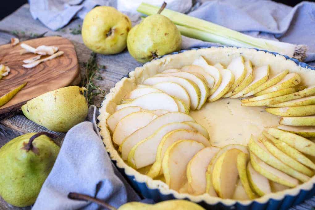 Gluten-free brie and pear quiche