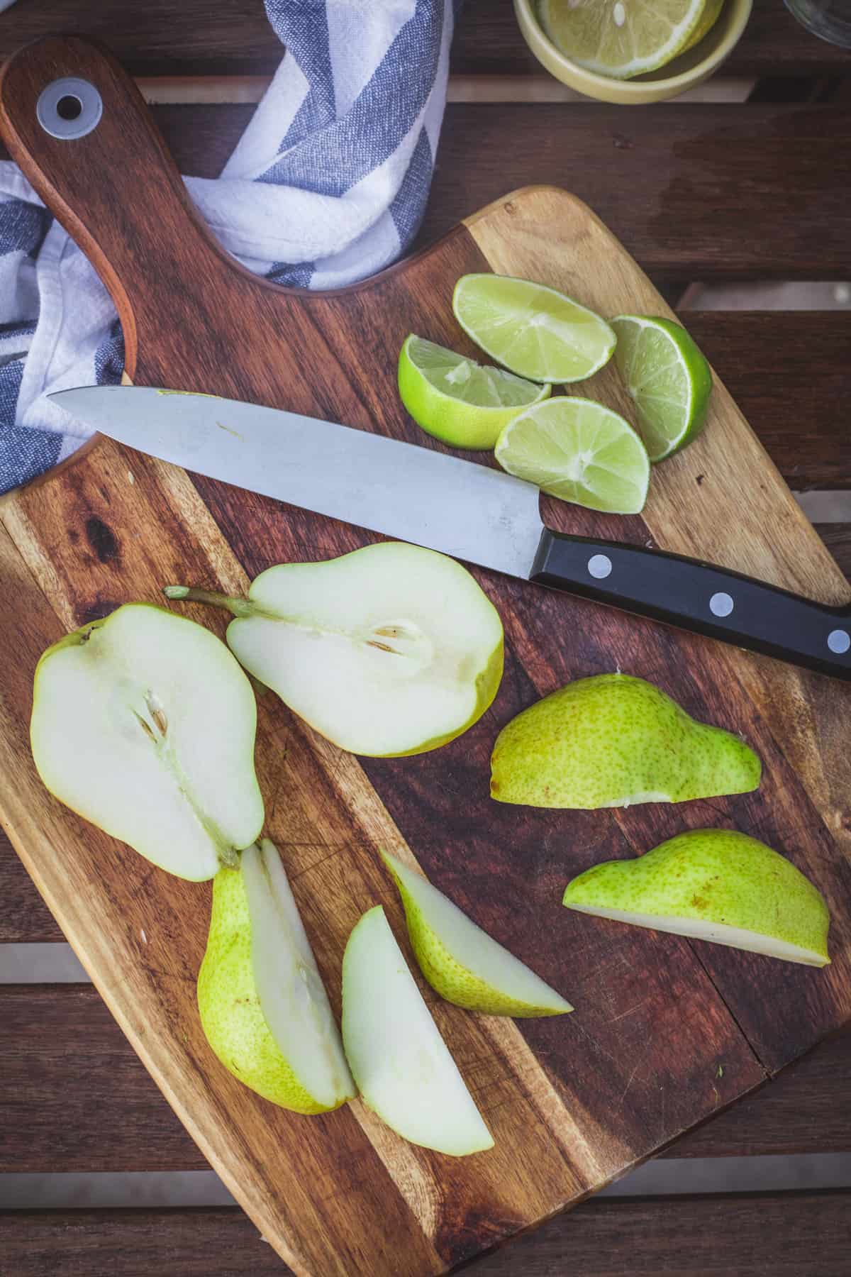 pears cut on cutting board