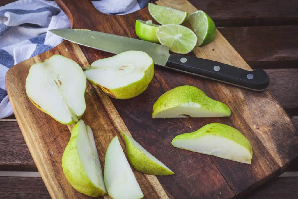 pears cut with knife
