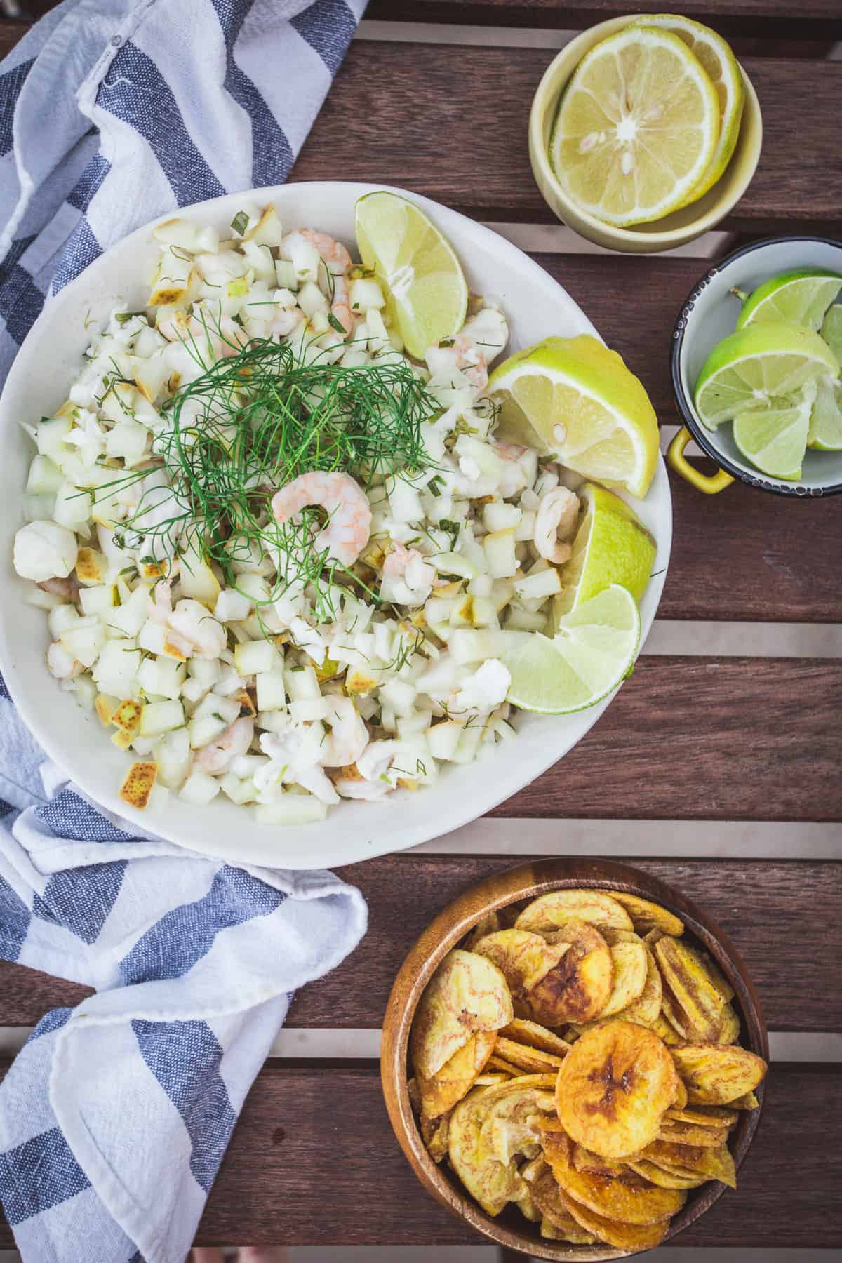 ceviche and plantain chips