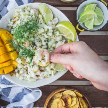 Shrimp salad with mango and lime.