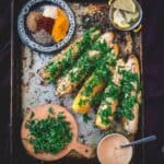 Middle Eastern grilled corn, prepared