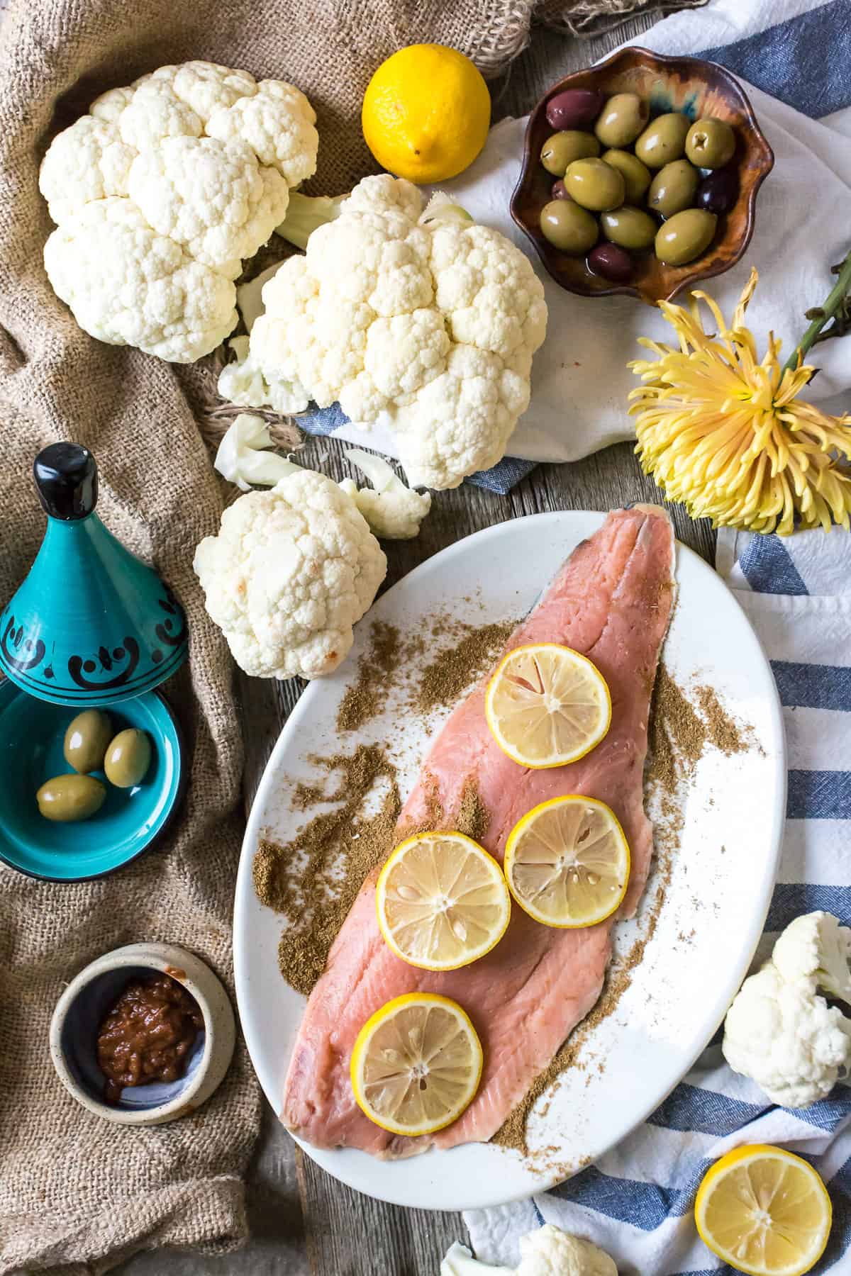 raw salmon with lemon slices