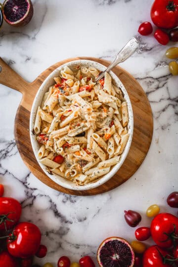 Baked feta pasta with blood orange and olives : At the Immigrant's Table