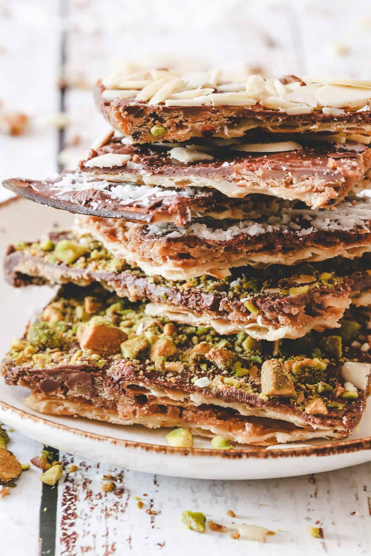 chocolate toffee matzo tower