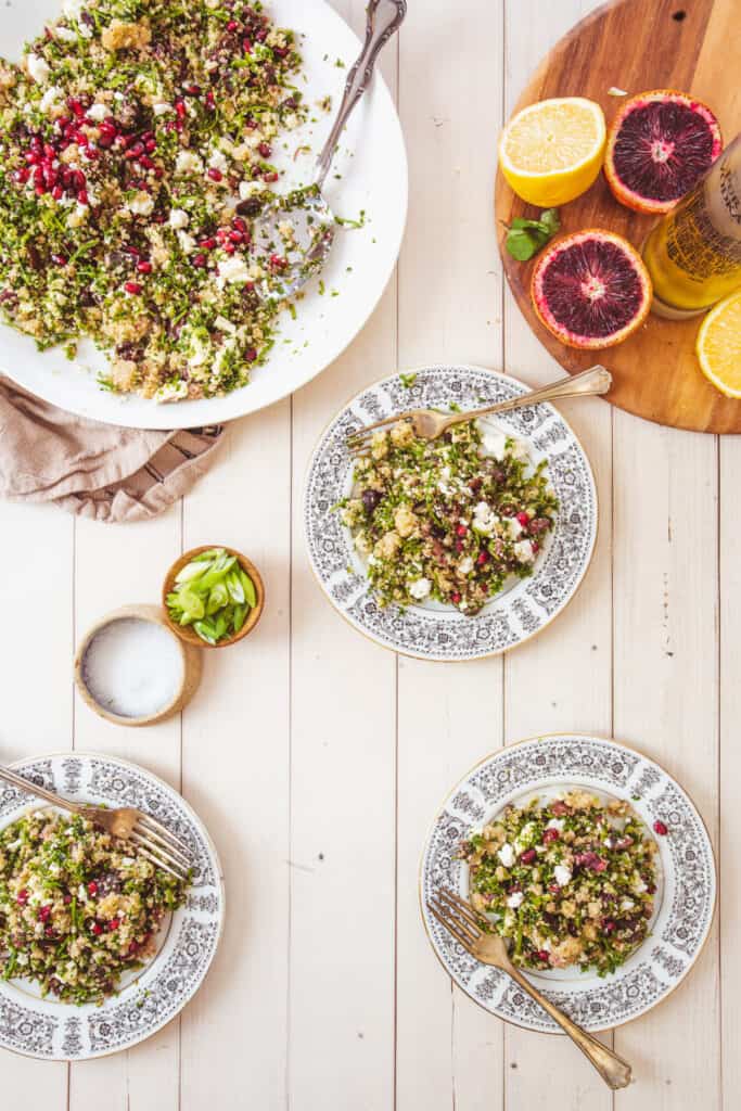 Bulgur salad with feta, blood orange and pomegranate seeds