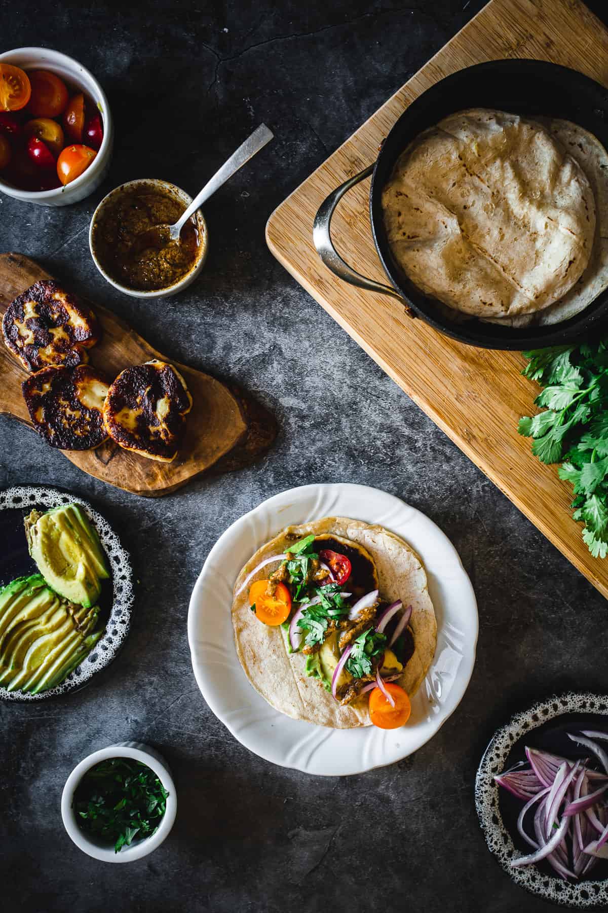 assembling halloumi tacos