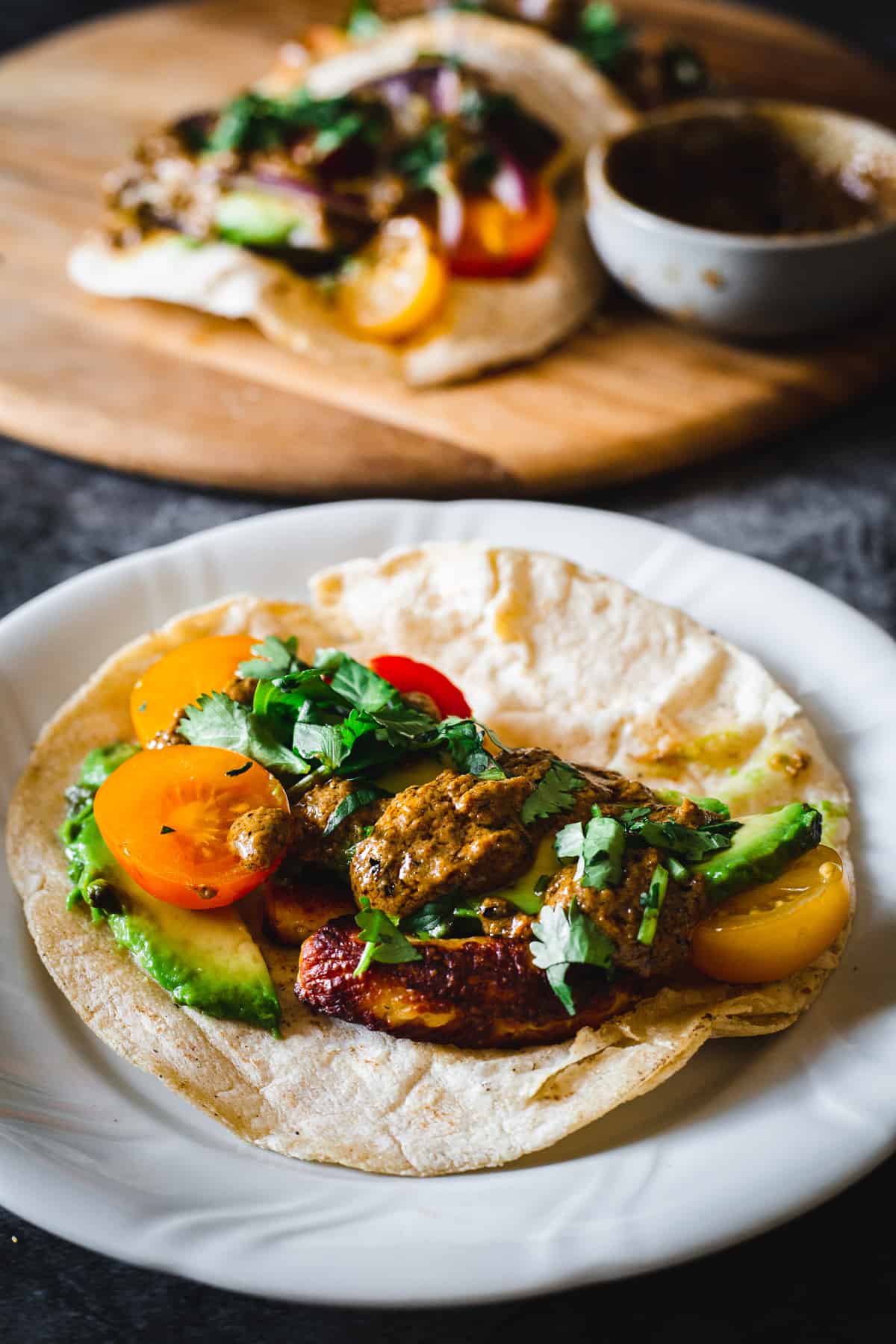 close up on halloumi tacos