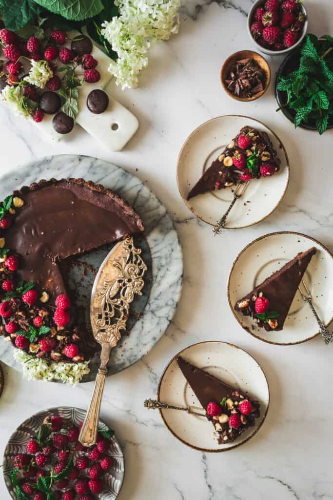 three tart slices on plates with tart