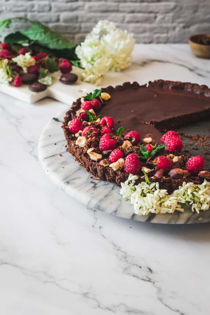 side view of tart with flowers