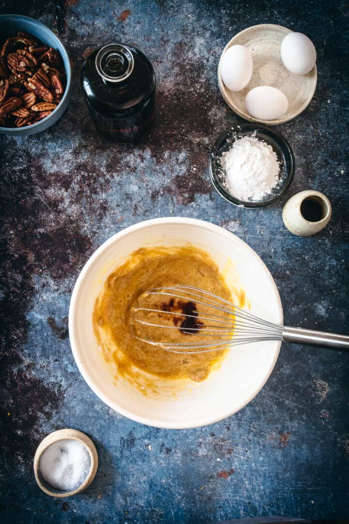 dairy free pecan pie filling in bowl