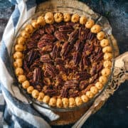 dairy free gluten free pecan pie with knife