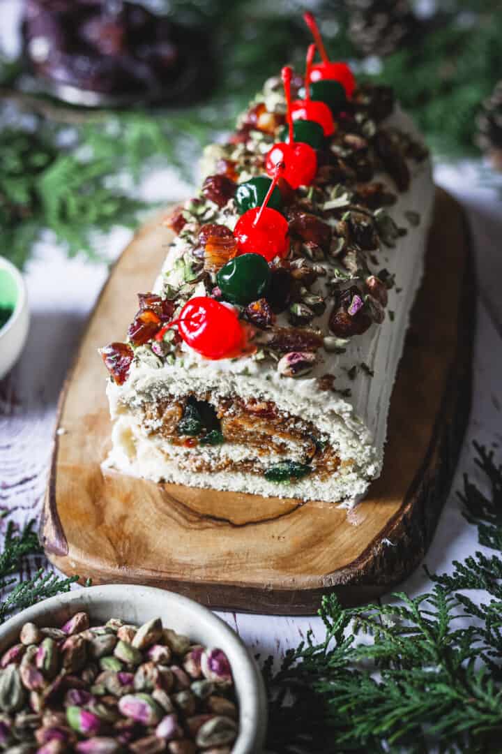 gluten free yule log with toppings
