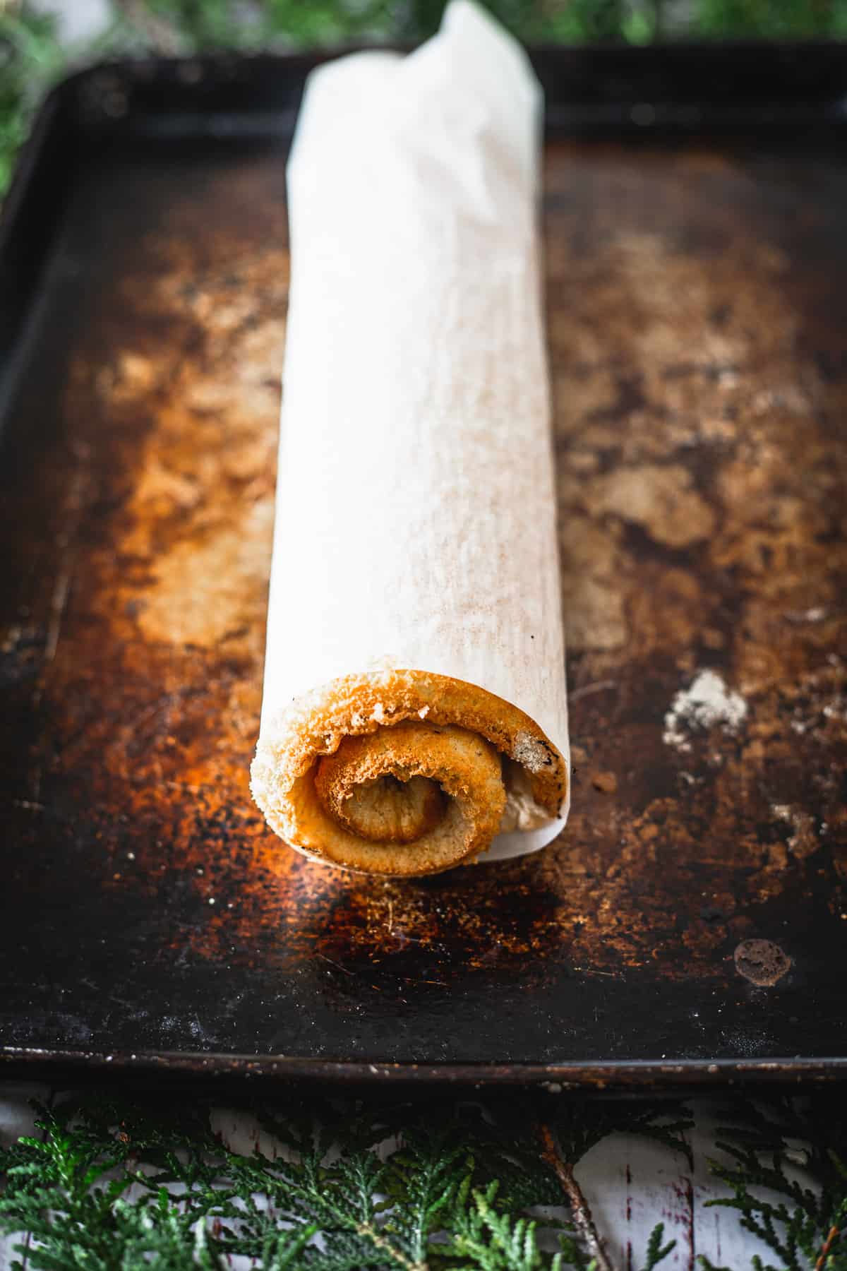 yule log rolled on baking sheetup