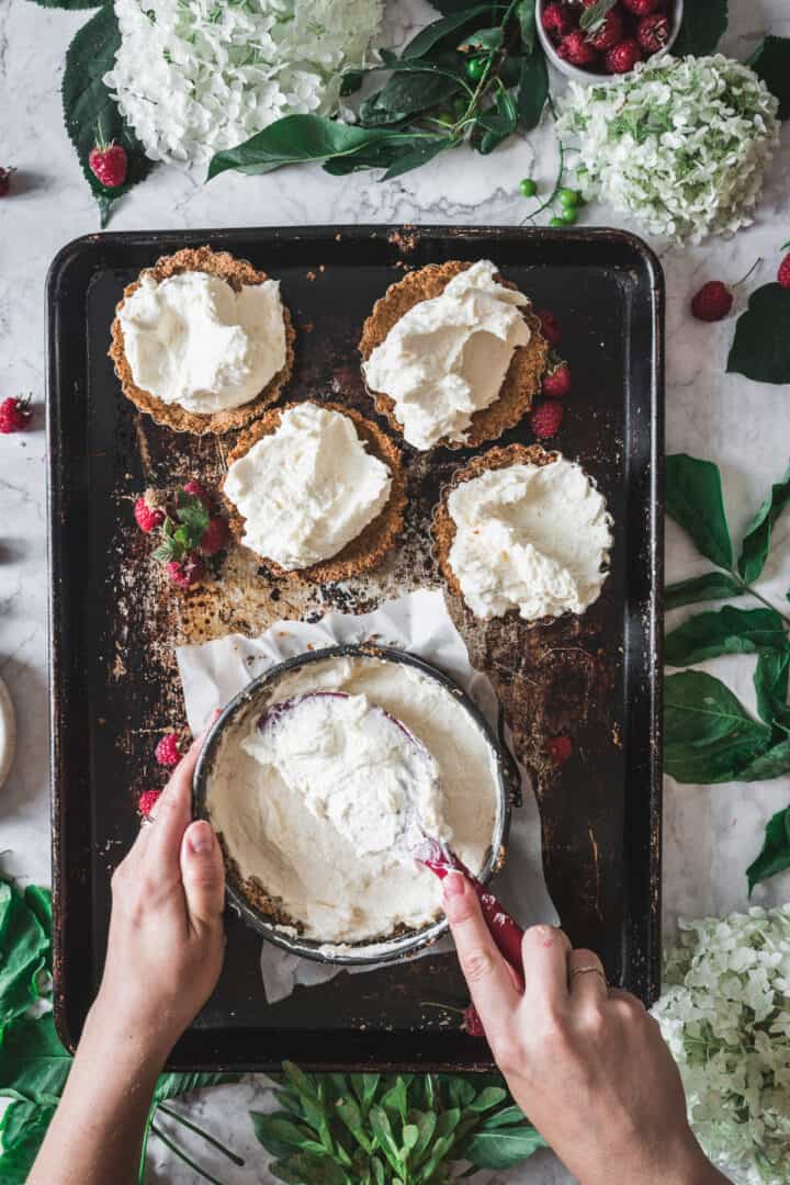 filling cheesecakes with batter