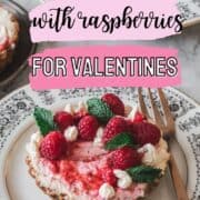 close up on individual magical keto cheesecake with raspberries for valentines