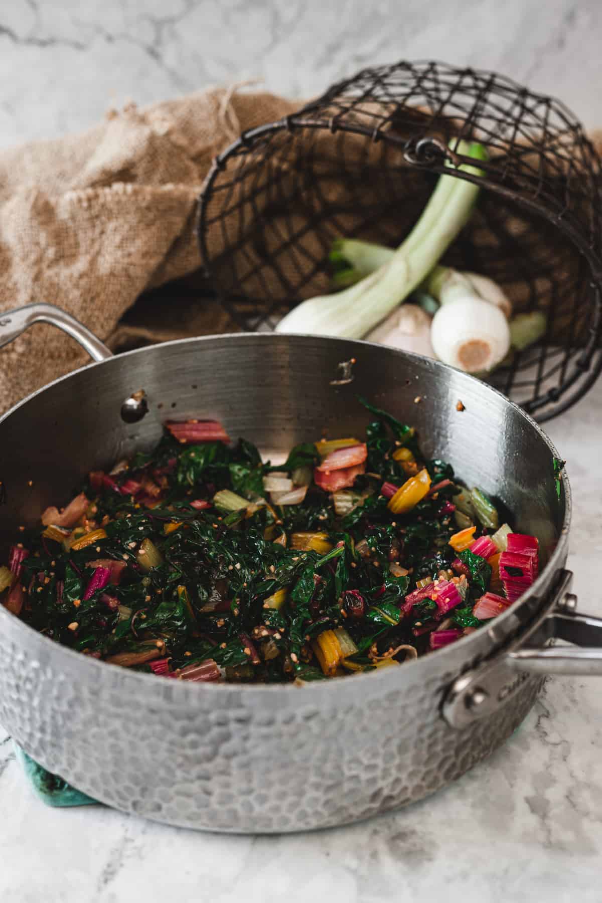 sauteed rainbow chard in pan