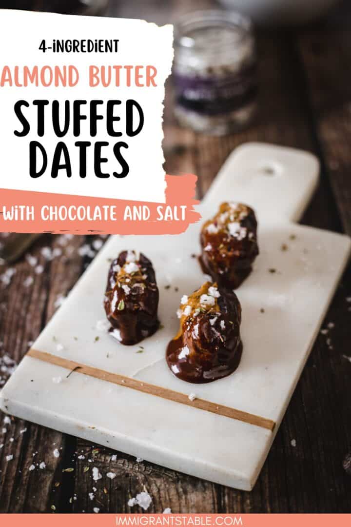 4-ingredient almond butter stuffed dates with chocolate and sea salt