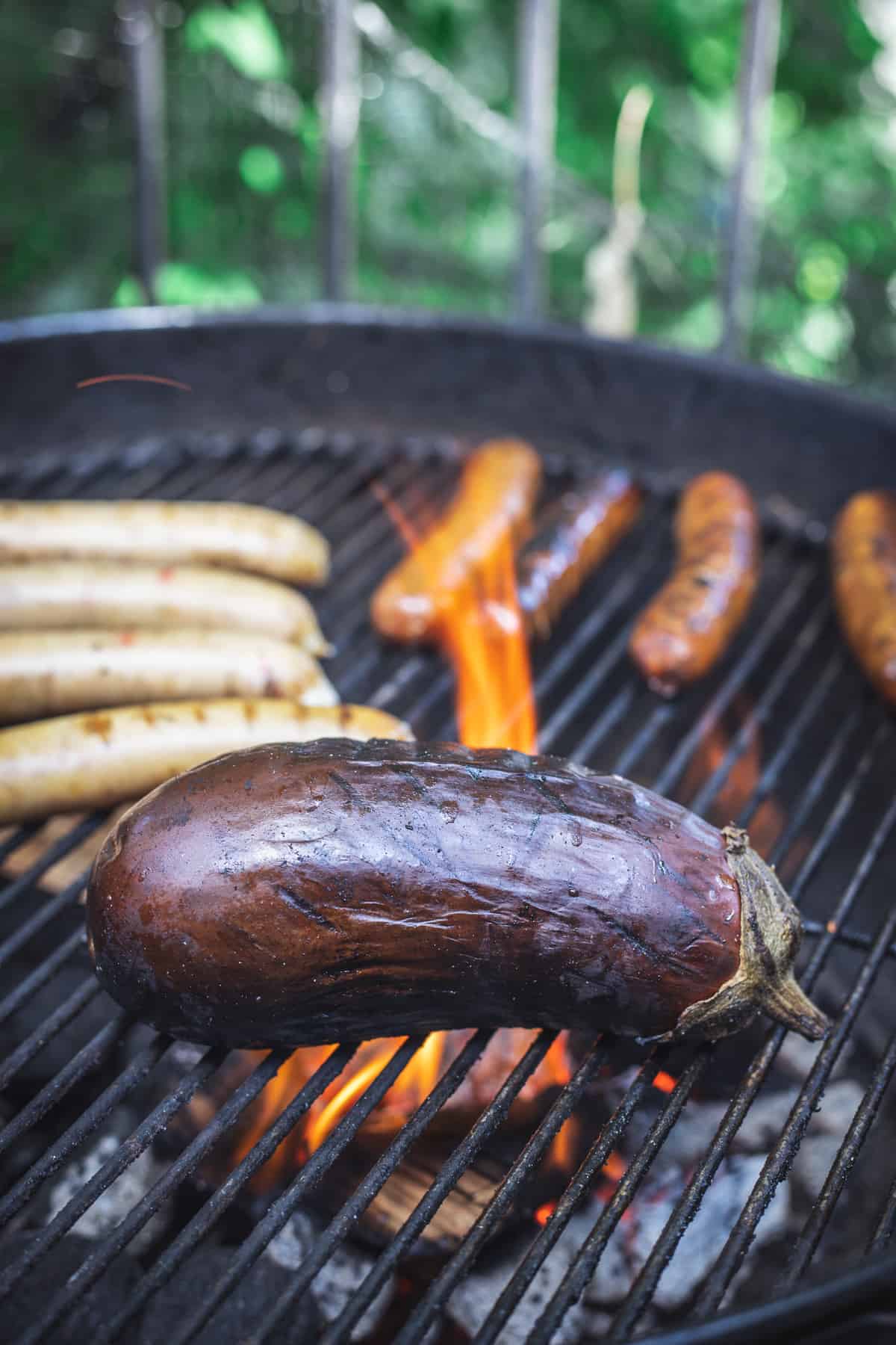 eggplant roasting on barbecue