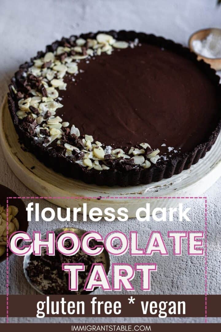 Flourless dark chocolate tart, perfect for those following a gluten-free or vegan diet.