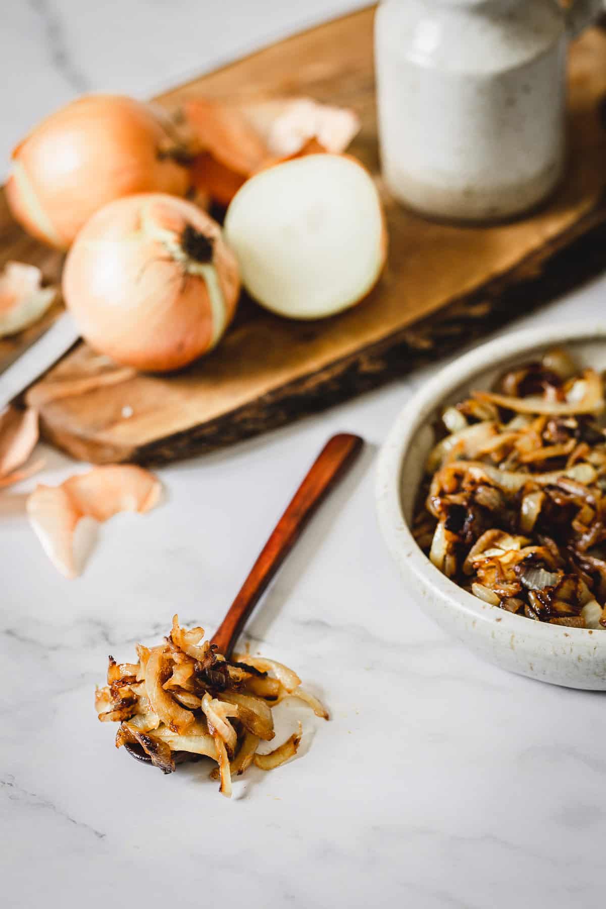 spoon with caramelized onions
