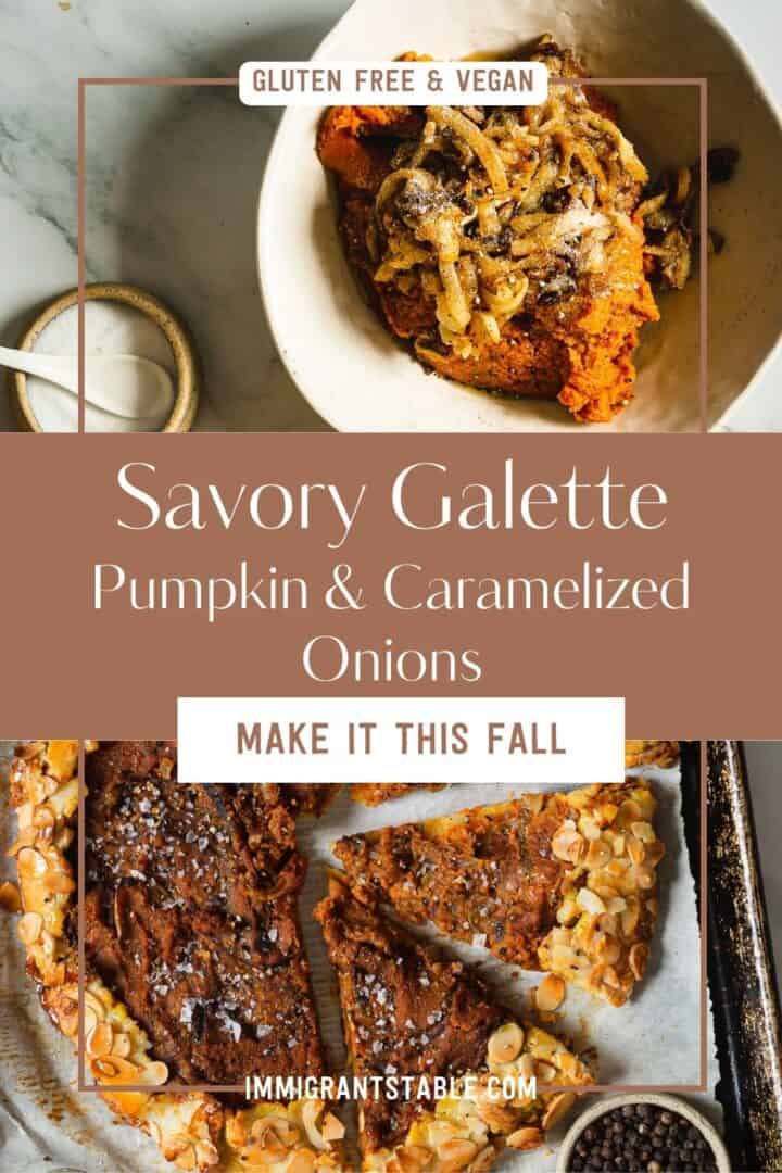 Savory galette with pumpkin and caramelized onions, perfect for fall.