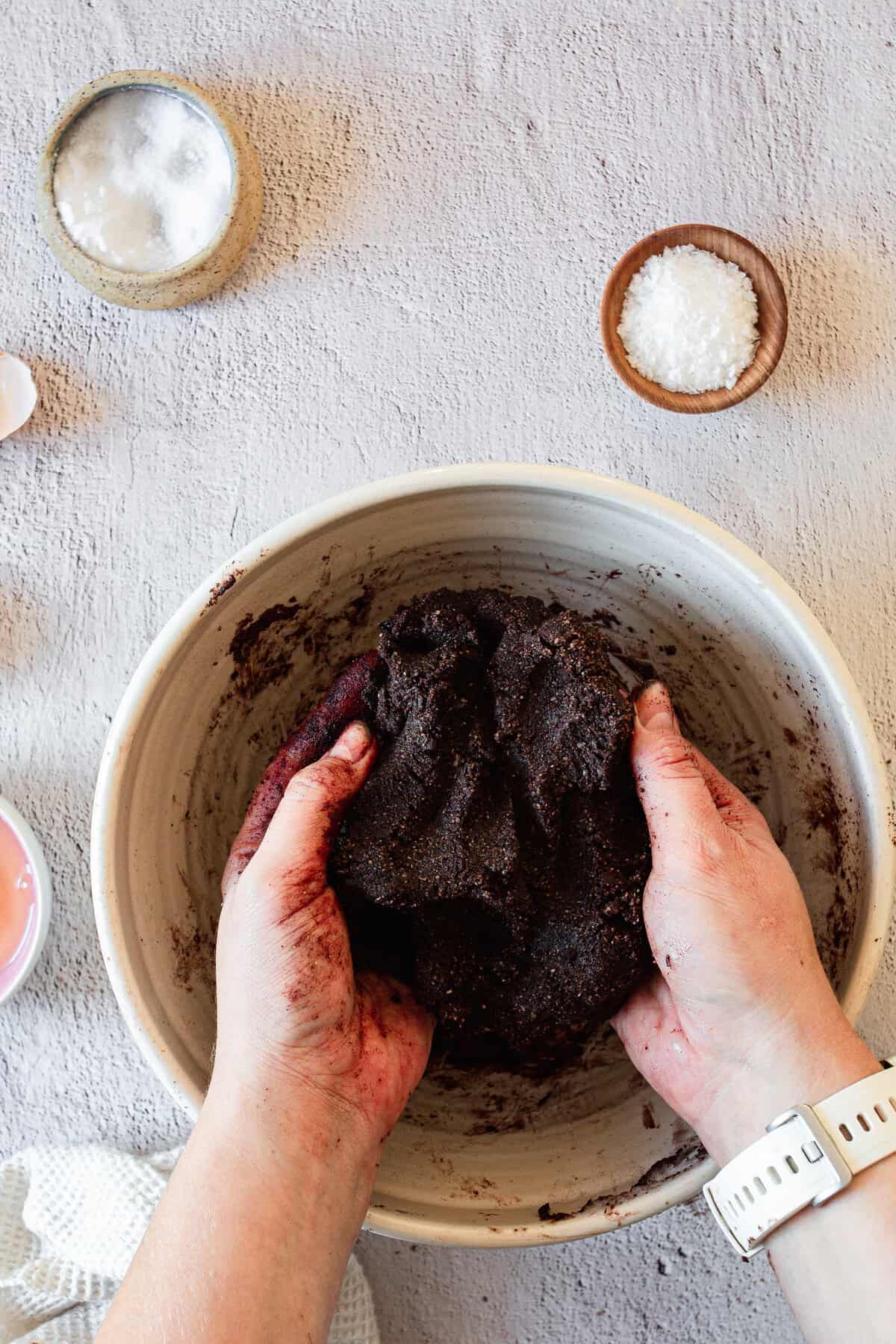 mixing the gluten free chocolate tart crust