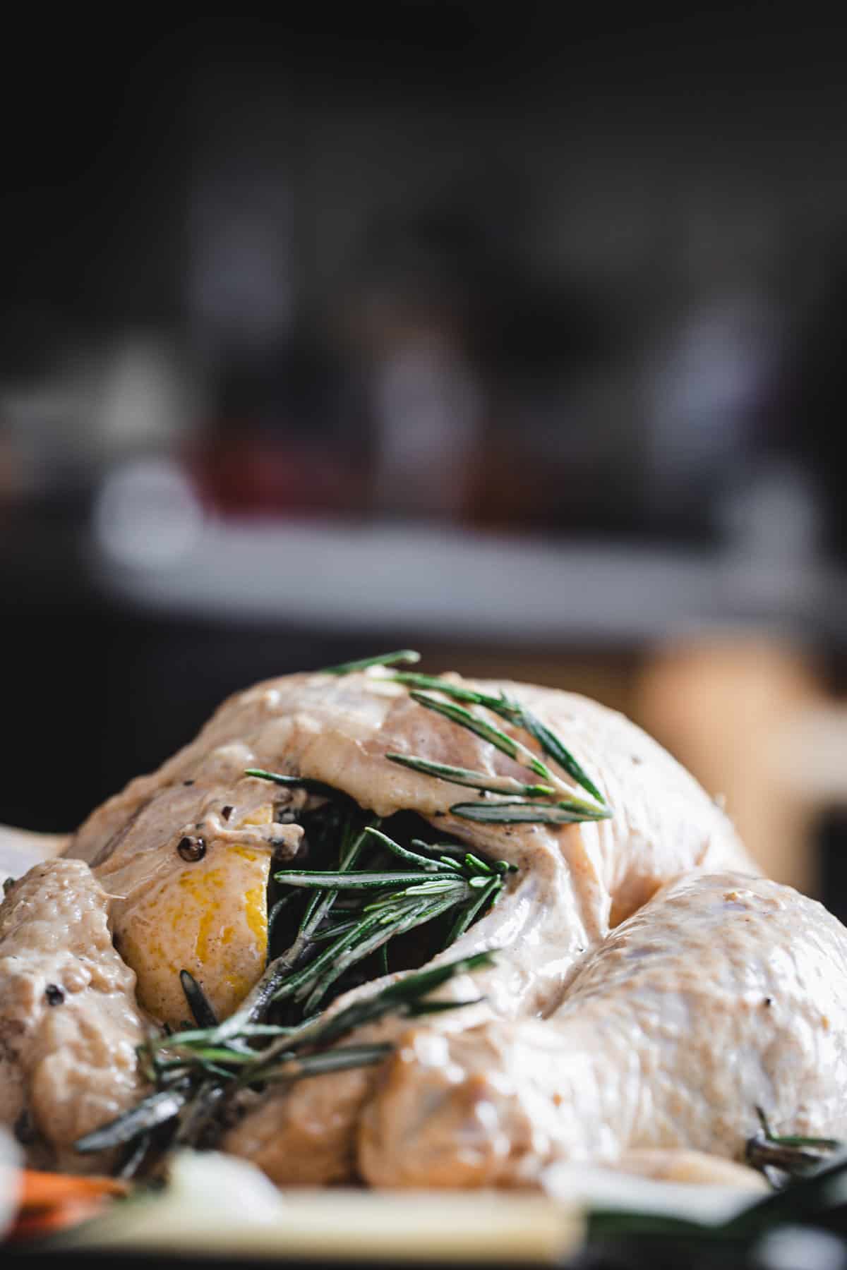 a look at a stuffed whole chicken with lemon and rosemary