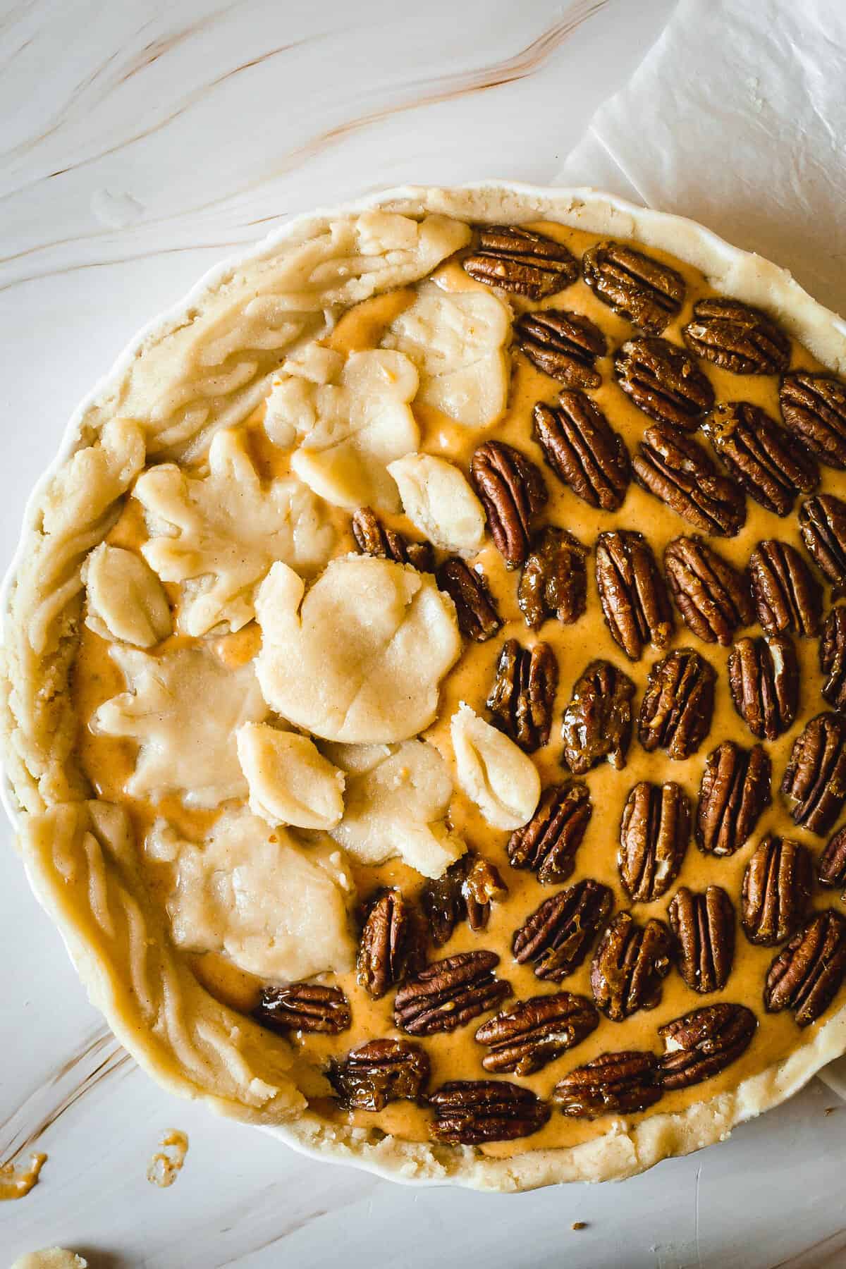 pie with leaf decorations