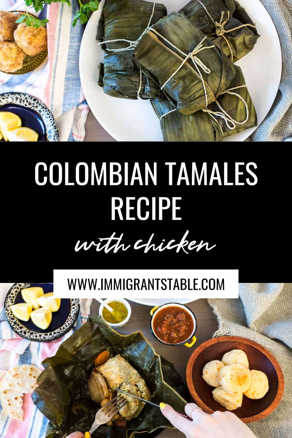 4 colombian tamales on a plate and open tamale