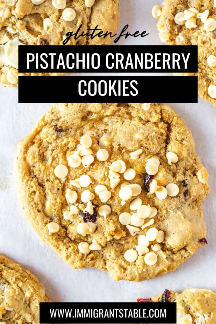 Gluten-free pistachio cranberry cookies on a white plate.